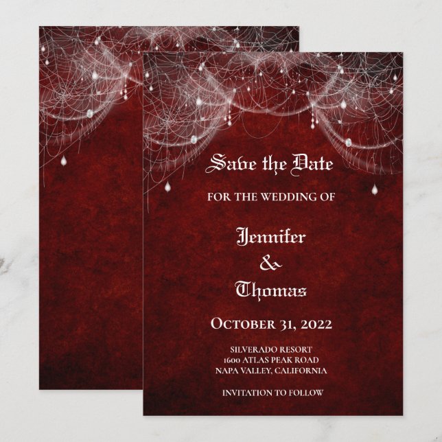 Faire-part Mariage gothique halloween enregistrer la date inv (Devant / Derrière)