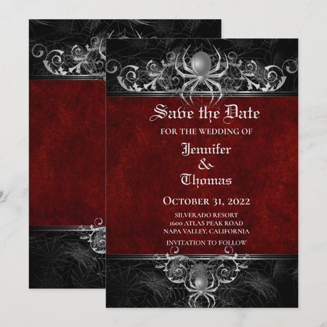 Faire-part Mariage gothique halloween enregistrer la date inv (Devant / Derrière)