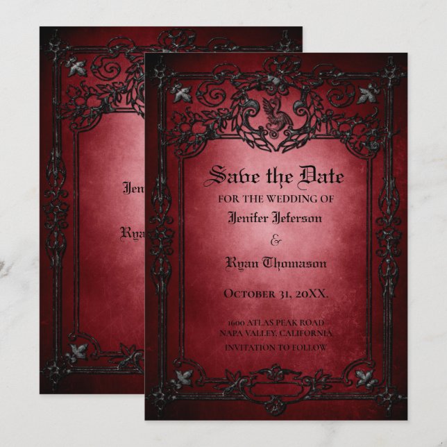 Faire-part Mariage gothique halloween enregistrer la date inv (Devant / Derrière)