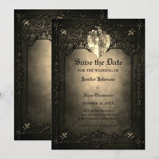 Faire-part Mariage gothique halloween enregistrer la date inv (Devant / Derrière)