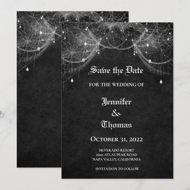 Faire-part Mariage gothique halloween enregistrer la date inv (Devant / Derrière)