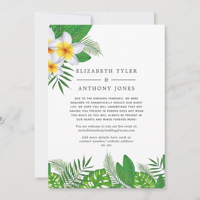 Faire-part Mariage Hawaïen Luau Liste de Invités Réduite (Devant)