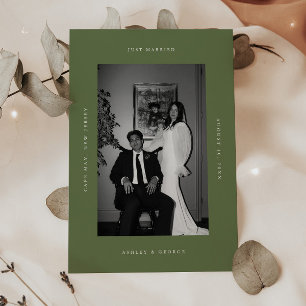 Faire-part Mariage "Just Married" en vert olive moderne Photo