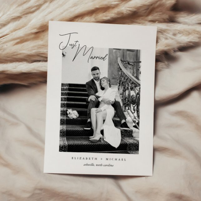 Faire-part Mariage moderne juste marié noir blanc Elopement (Créateur téléchargé)