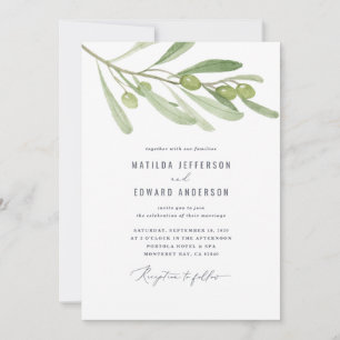 Faire-part Mariage moderne minimaliste branche d'olive sauge