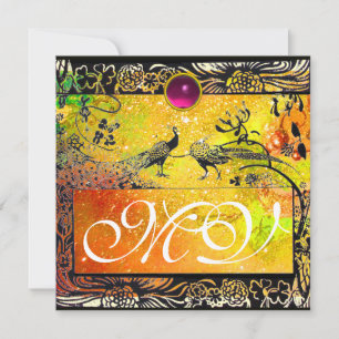 Faire-part MARIAGE OISEAUX DE L'AMOUR MONOGRAMME noir jaune r