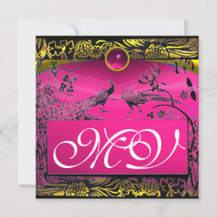 Faire-part MARIAGE OISEAUX DE L'AMOUR MONOGRAMME noir jaune r