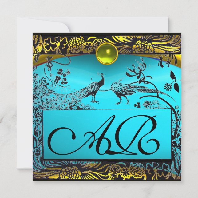 Faire-part MARIAGE OISEAUX DE L'AMOUR MONOGRAMME noir jaune t (Devant)