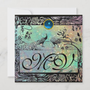 Faire-part MARIAGE OISEAUX DE L'AMOUR MONOGRAMME noir vert bl