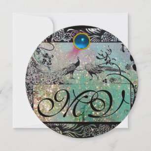 Faire-part MARIAGE OISEAUX DE L'AMOUR MONOGRAMME noir vert ch