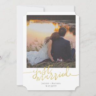 Faire-part Mariage photo juste marié Gold Script superpositio