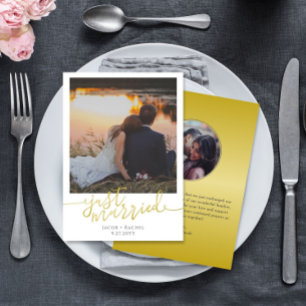Faire-part Mariage photo juste marié Gold Script superpositio