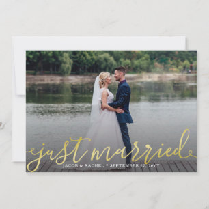 Faire-part Mariage photo juste marié Gold Script superpositio