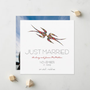 Faire-part Mariage photo Kissing Swallow & Spring Flowers