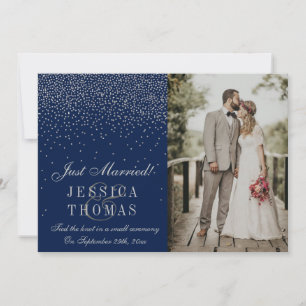 Faire-part Mariage photo Navy Blue & Glam Silver Confetti