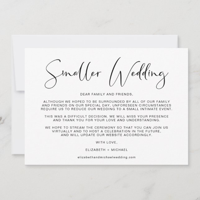 Faire-part Mariage plus Intime Changement de Plans Élégant (Devant)