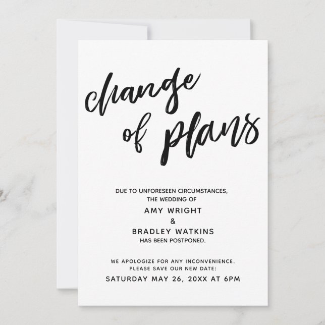 Faire-part Mariage reporté "Changement de plan" (Devant)