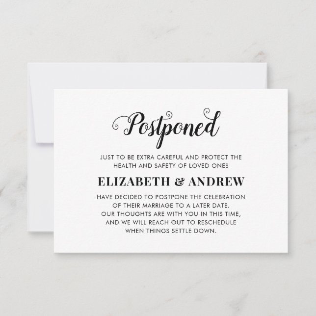 Faire-part Mariage Reporté Changement de Plans Écriture Éléga (Devant)