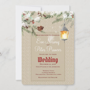 Faire-part Mariage simple d'hiver avec lanterne et verdure