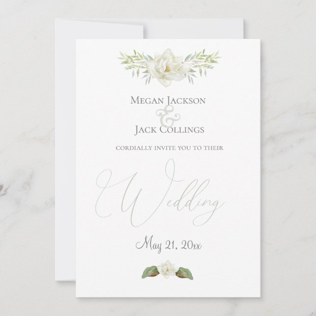 Faire-part Mariage Traditionnel Floral Minimaliste Magnolia B (Devant)