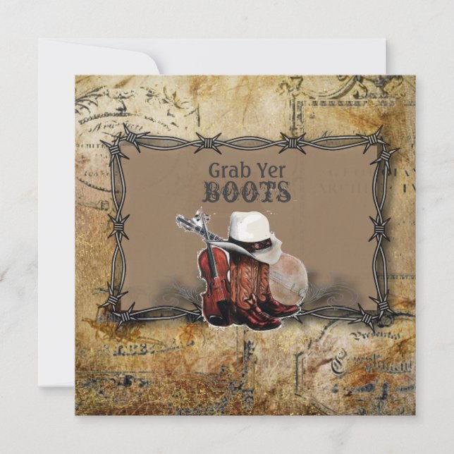 Faire-part mariage western country fil barbelé (Devant)