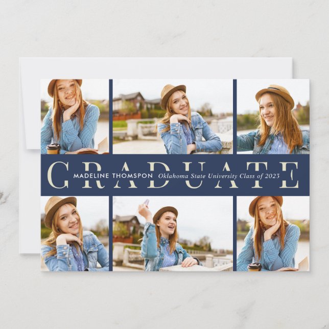 Faire-part Marine Blue Graduate 6 Photo Collage Graduation (Devant)