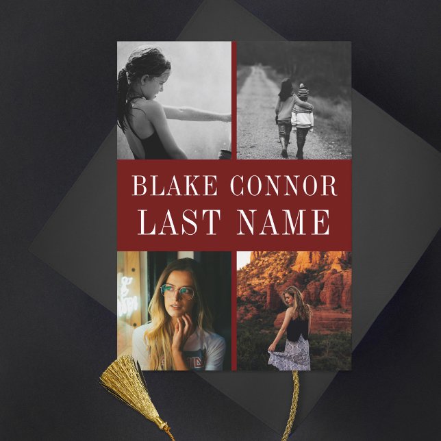 Faire-part Maroon Red Simple nom graduation photo (Créateur téléchargé)