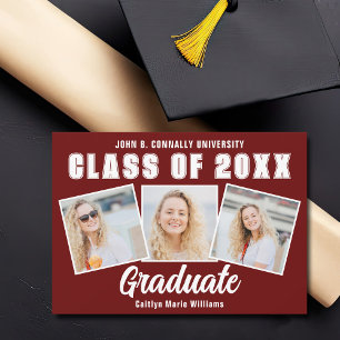 Faire-part Maroon White Graduate Photo Collage Graduate