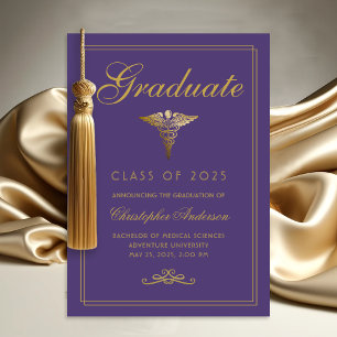 Faire-part Médicale Purple Gold Caduceus College Graduation