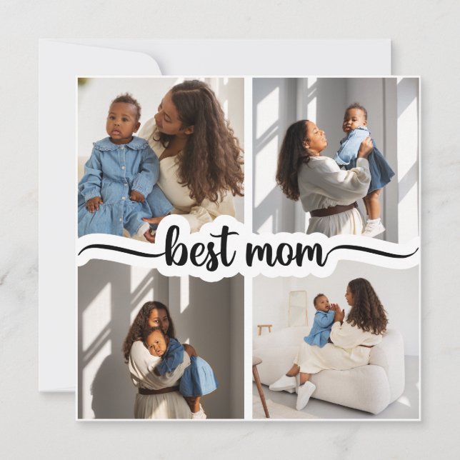Faire-part Meilleure Maman Personnalisée 4 Photo Collage (Devant)
