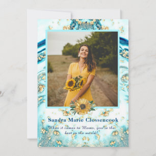 Faire-part Meilleure mère Ever 4 Photo Collage Marbre Bleu An