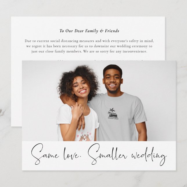 Faire-part Même amour, mariage plus petit, texte de photo réd (Devant / Derrière)
