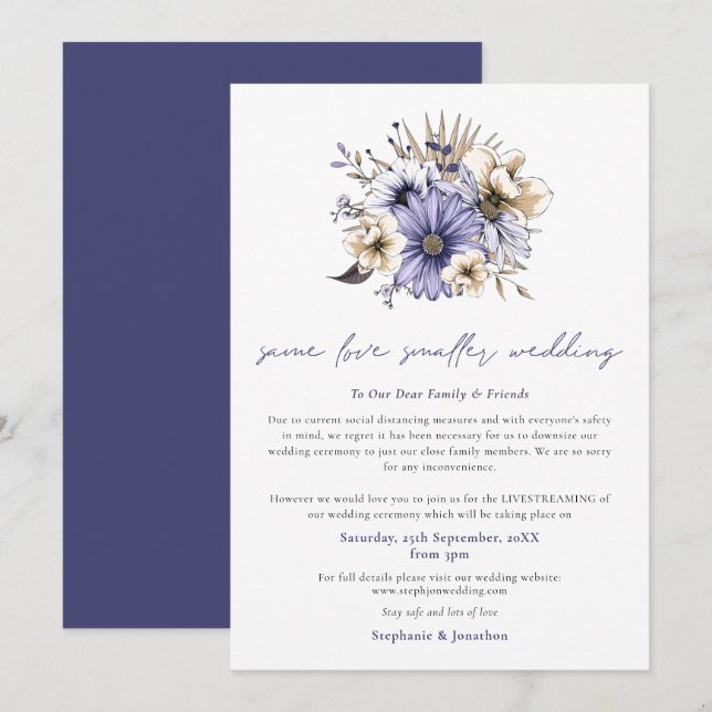 Faire-part Même Amour Petits Mariages Baisse Flore Violet (Devant / Derrière)