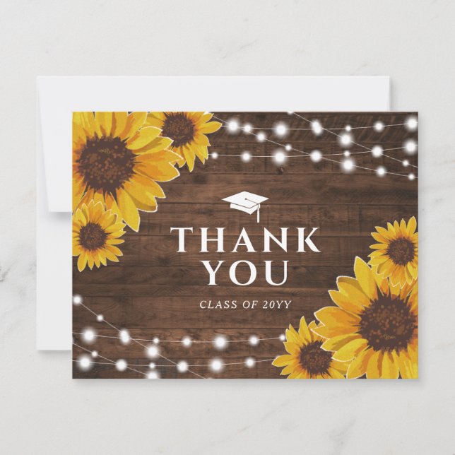 Faire-part Merci de graduation des tournesols rustiques (Devant)