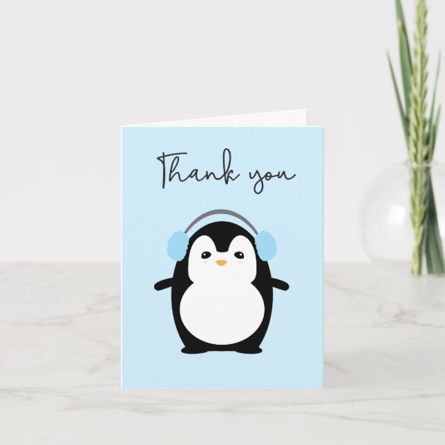Faire-part Merci photo Blue Cute Penguin Baby (Devant)