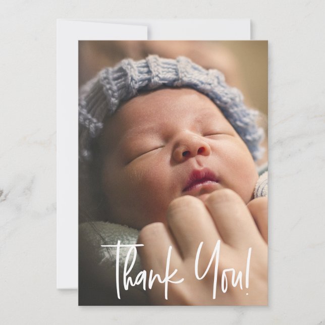 Faire-part Merci photo personnalisé moderne pour bébé Script (Devant)
