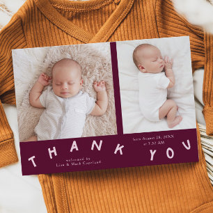 Faire-part Merci Typographie Cranberry Birth Photo