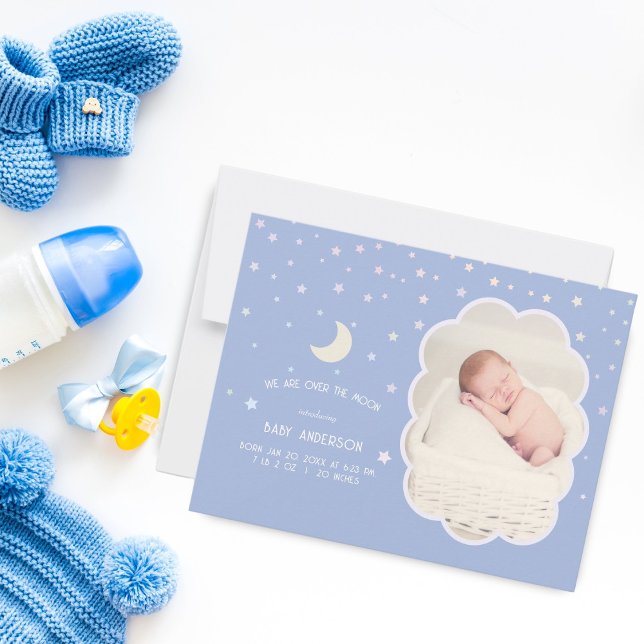 Faire-part Mignonne Over the Moon and Stars Baby Photo Birth (Créateur téléchargé)