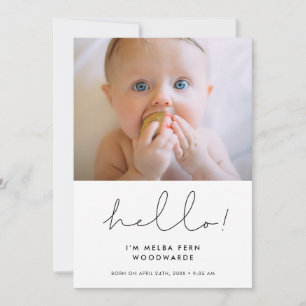 Faire-part Mini écrit à la main Hello nouvelle photo bébé
