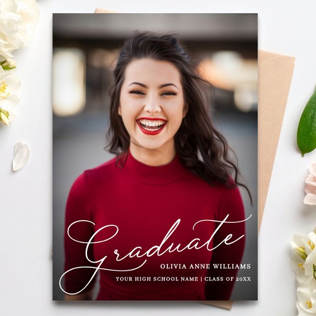 Faire-part Minimalist Graduate Script High School Graduation (Créateur téléchargé)