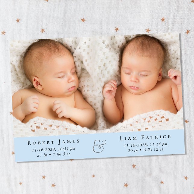 Faire-part Minimum Twin Baby Boys Photo Collage (Announce the arrival of your precious twin boys in a way that is as beautiful and unique as they are)
