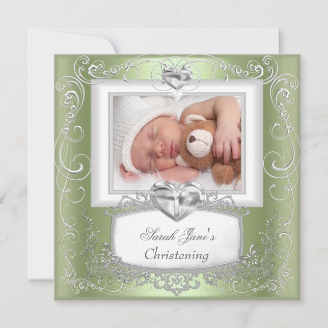 Faire-part Mint Baby Girl or Boy Christening Baptism Cross (Devant)
