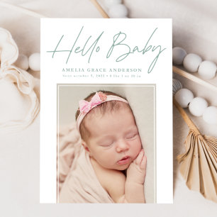 Faire-part Mint Hello Baby 2 Photo Naissance