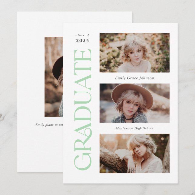 Faire-part Mint Serif tendance Diplôme photo multiple (Devant / Derrière)