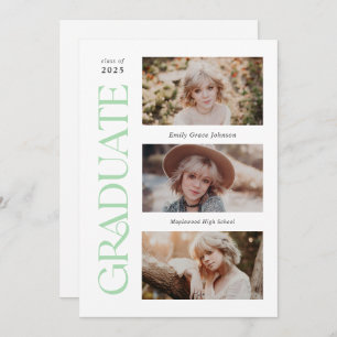 Faire-part Mint Serif tendance Diplôme photo multiple