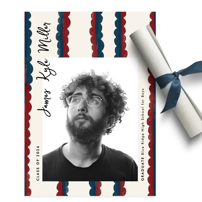 Faire-part Mod Blue Deep Red Photo Class of 2026 Graduation (Créateur téléchargé)