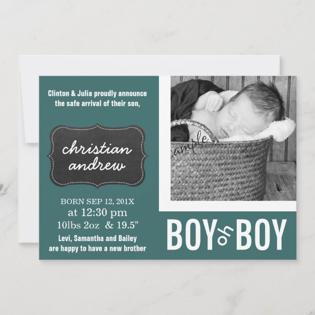 Faire-part Mod Green et Chalkboard Nouveau bébé naissance (Devant)