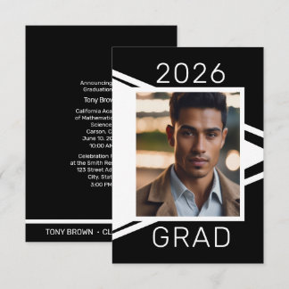 Faire-part Modern Black White Photo Graduation Announcement