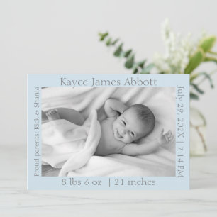 Faire-part Modern Grey sur Blue Photo Naissance