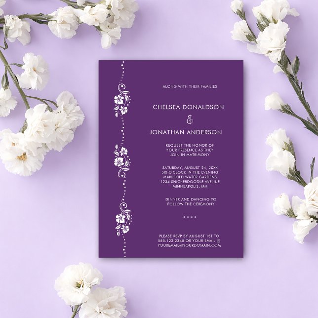 Faire-part Modern Minimal White Floral Dark Purple Wedding (Créateur téléchargé)